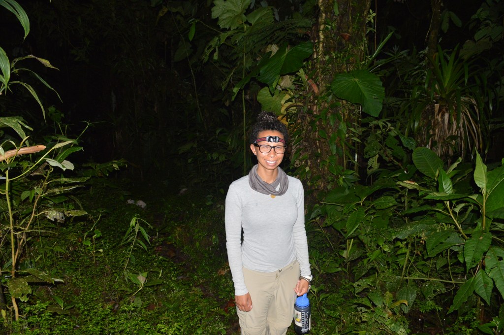 It was hard to take good pictures of people in the cloud forest at night. We both ended up looking squinty in the glare of the flash. 