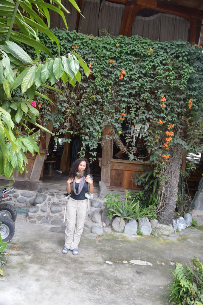 Erin in front of one of my favorite restaurants in Mindo, The Babylon (or something similar) near the end of our time in Ecuador