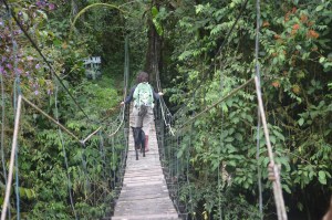 Holly crossing a bridge with Erin