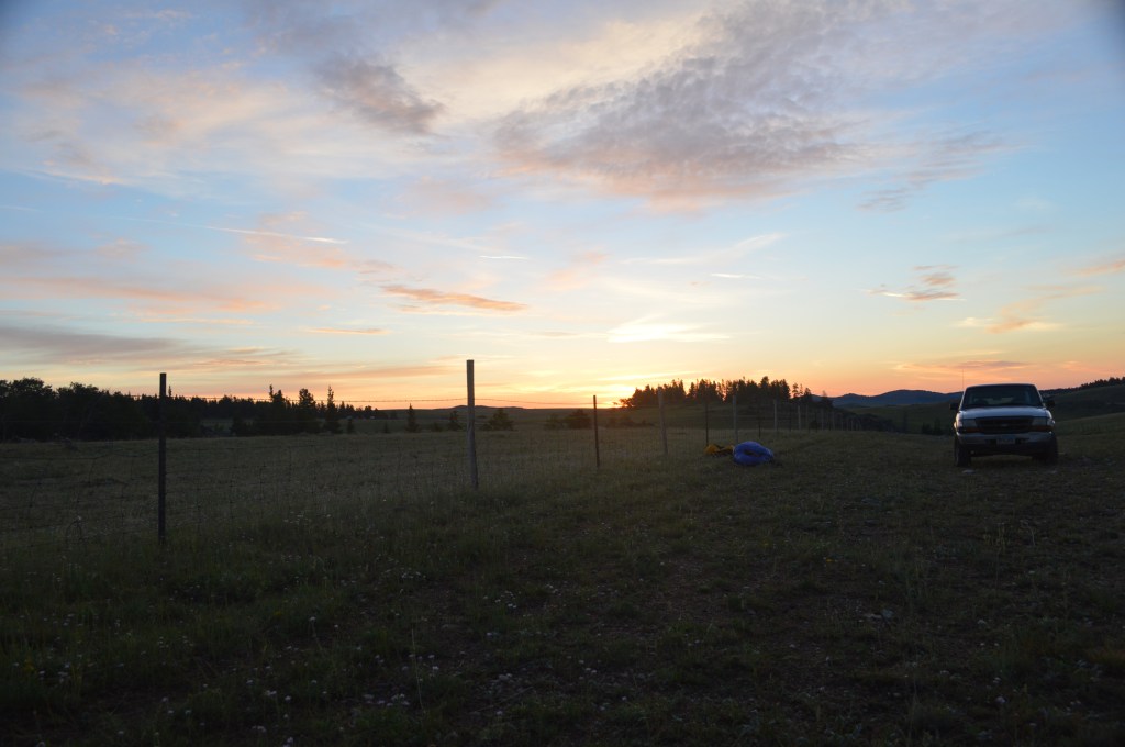 The Big Horns at sunrise, near Cloud Peak area.  We were tired from a long drive late into the night, so we just pulled out our sleeping bags and slept by a side road the night before.  